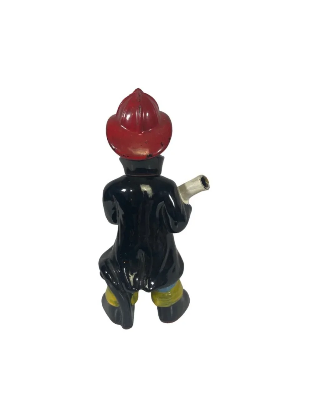 Hand Painted Vintage Fireman Decanter With Cork Head Stopper Ceramic Black